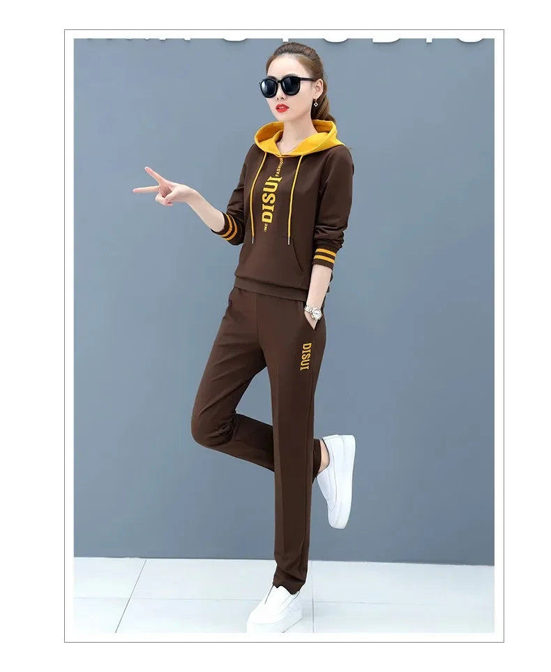 Plus Size Fashionable Women's Spring Autumn 2024 New Loose-fit Slimming Casual Sweatshirt Sport Suit 2-piece Set Korean Style