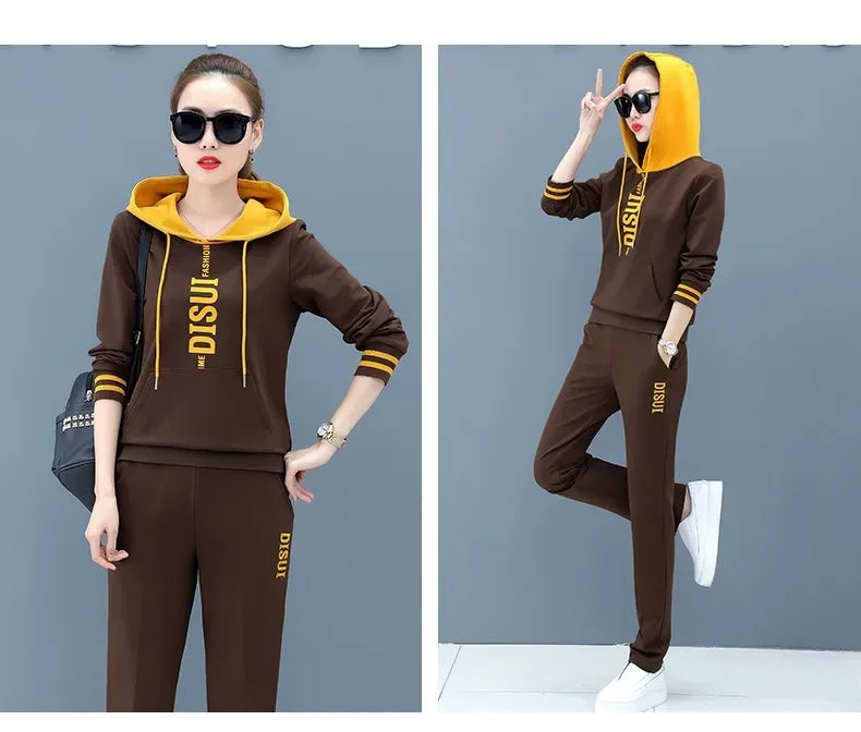 Plus Size Fashionable Women's Spring Autumn 2024 New Loose-fit Slimming Casual Sweatshirt Sport Suit 2-piece Set Korean Style