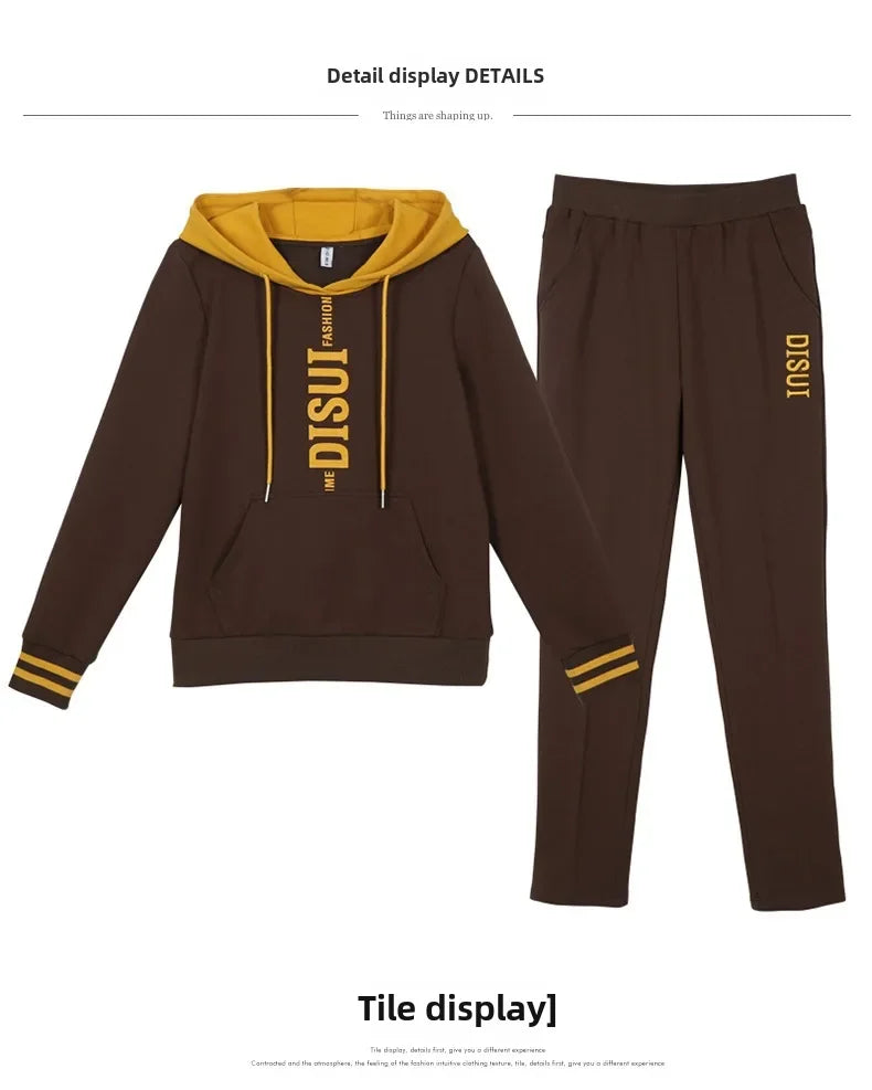 Plus Size Fashionable Women's Spring Autumn 2024 New Loose-fit Slimming Casual Sweatshirt Sport Suit 2-piece Set Korean Style