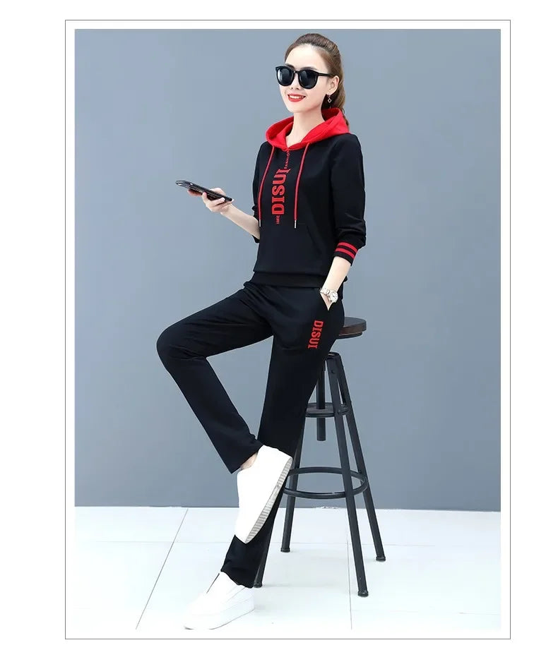 Plus Size Fashionable Women's Spring Autumn 2024 New Loose-fit Slimming Casual Sweatshirt Sport Suit 2-piece Set Korean Style