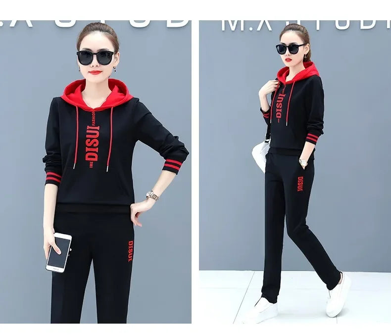 Plus Size Fashionable Women's Spring Autumn 2024 New Loose-fit Slimming Casual Sweatshirt Sport Suit 2-piece Set Korean Style