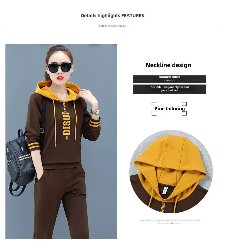 Plus Size Fashionable Women's Spring Autumn 2024 New Loose-fit Slimming Casual Sweatshirt Sport Suit 2-piece Set Korean Style