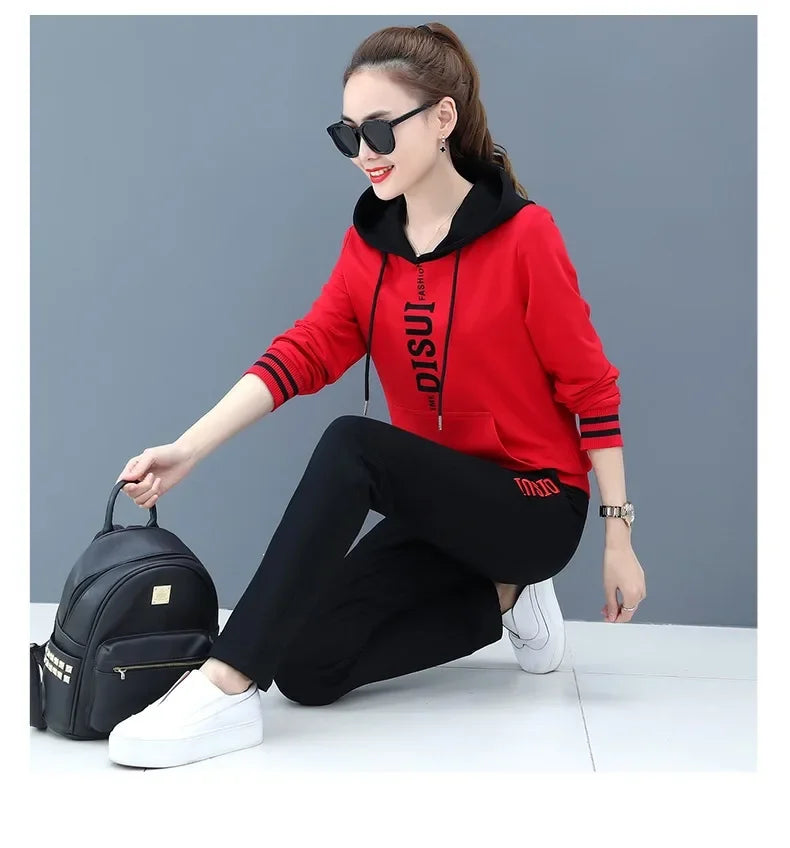 Plus Size Fashionable Women's Spring Autumn 2024 New Loose-fit Slimming Casual Sweatshirt Sport Suit 2-piece Set Korean Style
