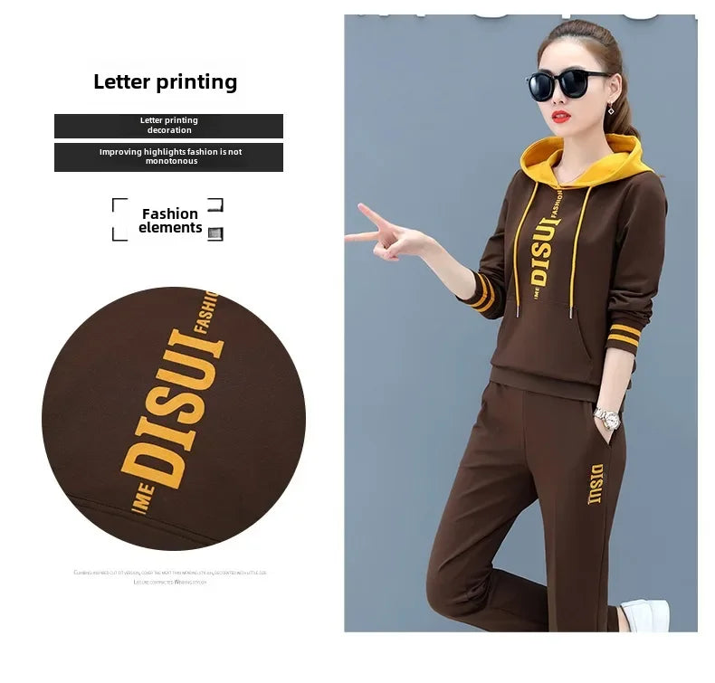 Plus Size Fashionable Women's Spring Autumn 2024 New Loose-fit Slimming Casual Sweatshirt Sport Suit 2-piece Set Korean Style