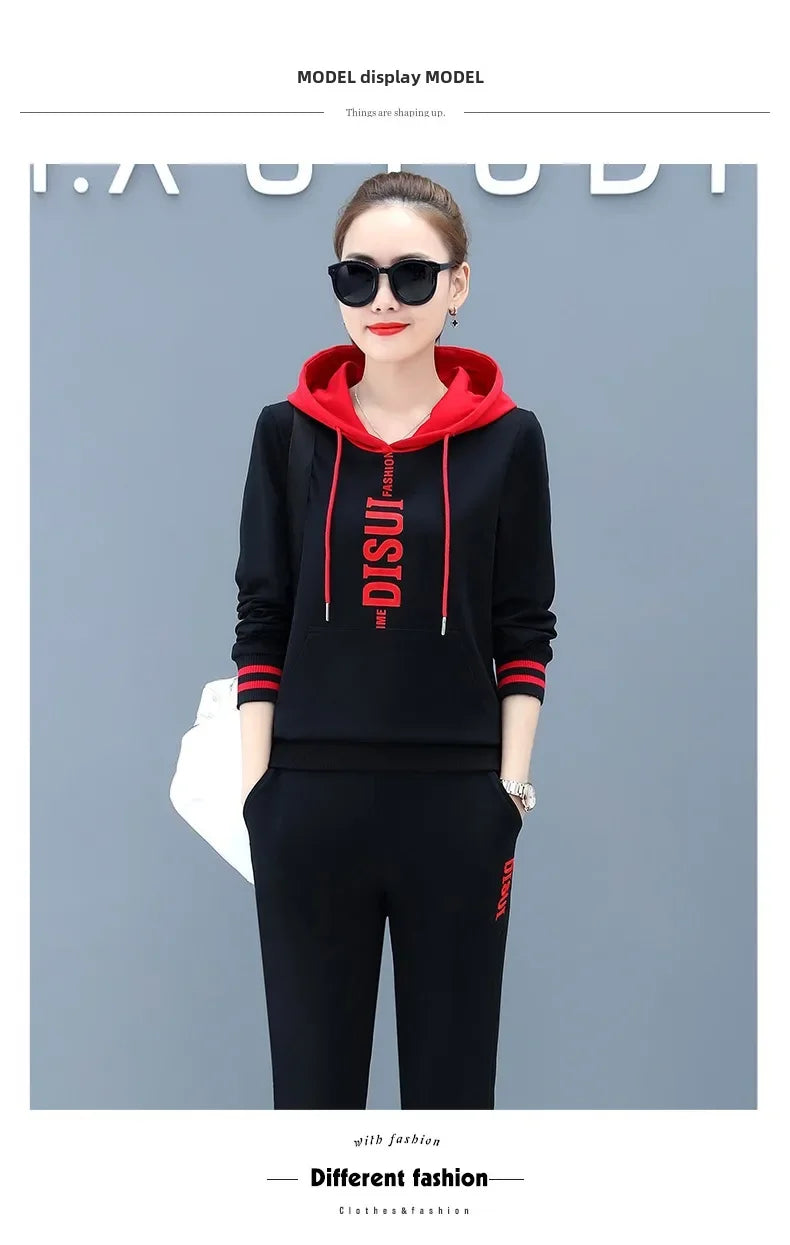 Plus Size Fashionable Women's Spring Autumn 2024 New Loose-fit Slimming Casual Sweatshirt Sport Suit 2-piece Set Korean Style