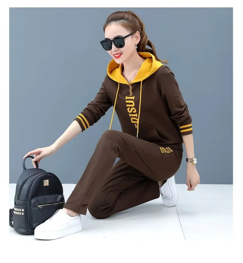 Plus Size Fashionable Women's Spring Autumn 2024 New Loose-fit Slimming Casual Sweatshirt Sport Suit 2-piece Set Korean Style
