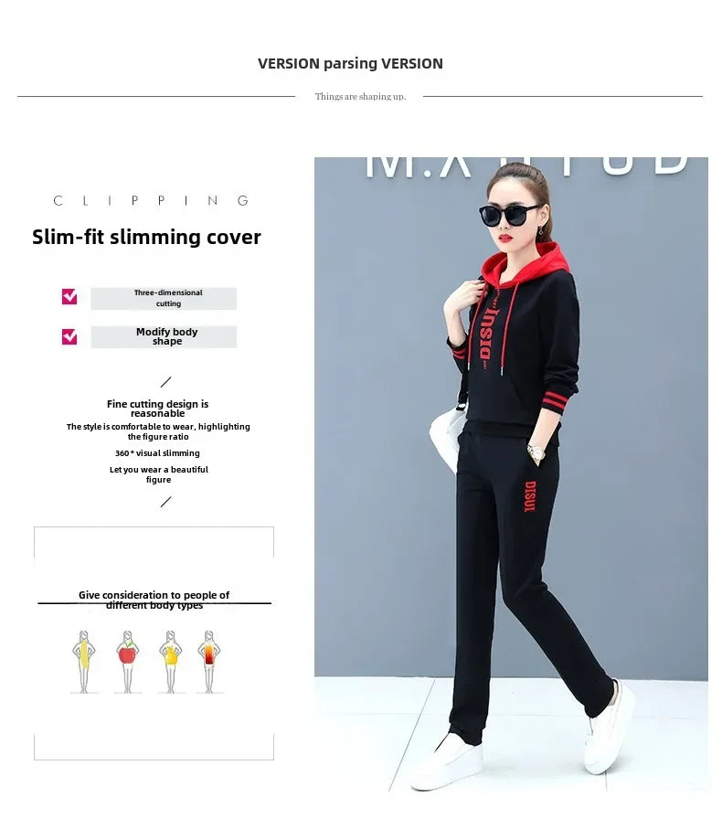 Plus Size Fashionable Women's Spring Autumn 2024 New Loose-fit Slimming Casual Sweatshirt Sport Suit 2-piece Set Korean Style
