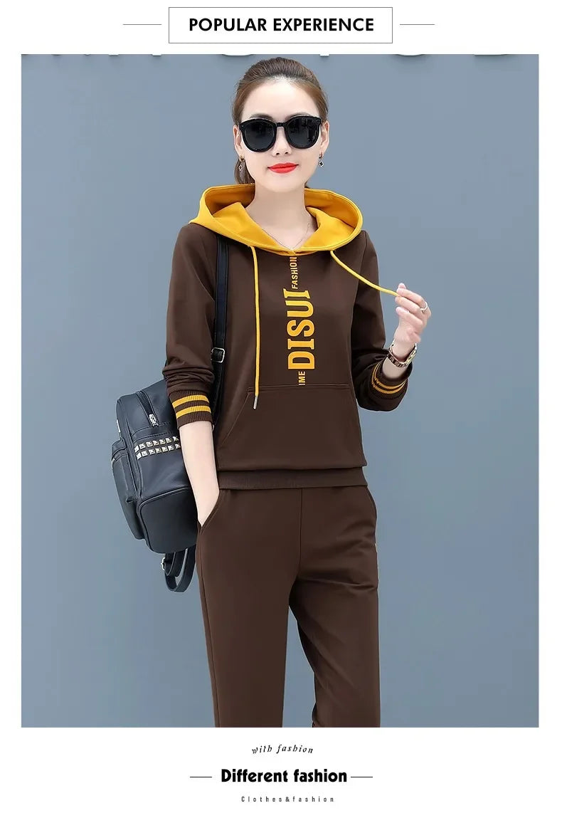 Plus Size Fashionable Women's Spring Autumn 2024 New Loose-fit Slimming Casual Sweatshirt Sport Suit 2-piece Set Korean Style