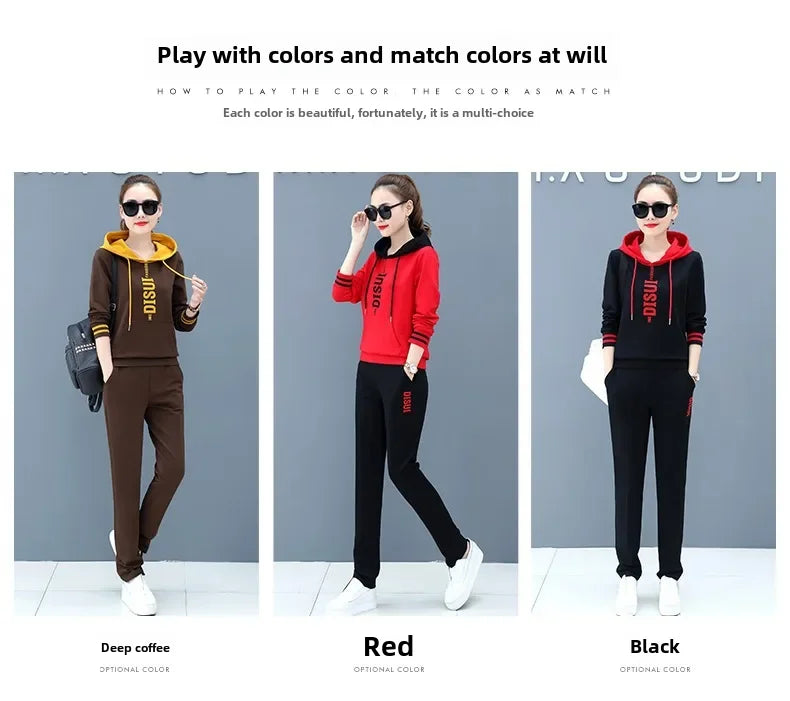 Plus Size Fashionable Women's Spring Autumn 2024 New Loose-fit Slimming Casual Sweatshirt Sport Suit 2-piece Set Korean Style