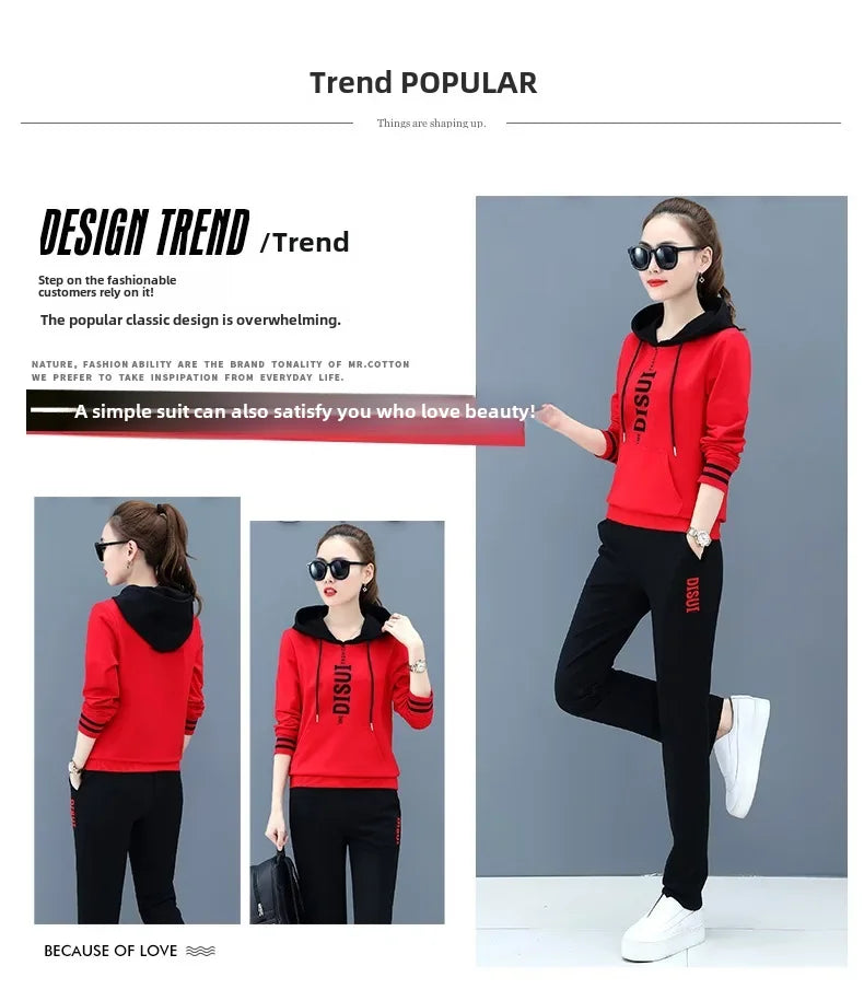 Plus Size Fashionable Women's Spring Autumn 2024 New Loose-fit Slimming Casual Sweatshirt Sport Suit 2-piece Set Korean Style