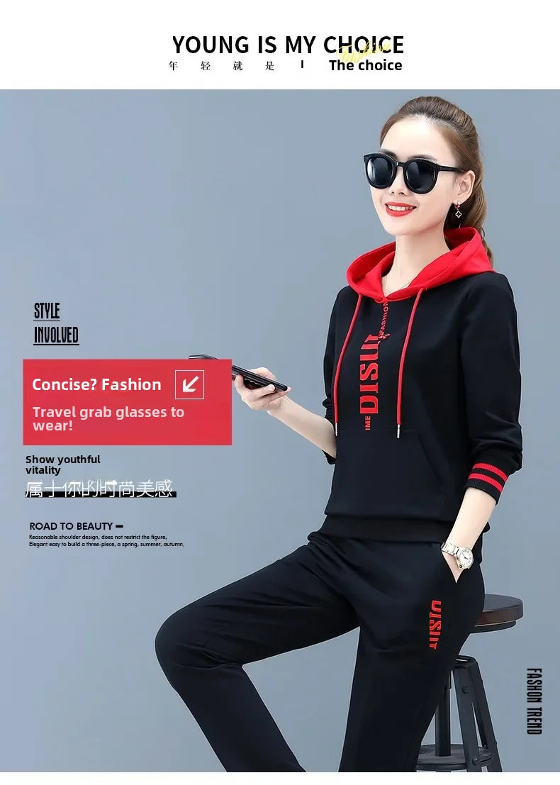 Plus Size Fashionable Women's Spring Autumn 2024 New Loose-fit Slimming Casual Sweatshirt Sport Suit 2-piece Set Korean Style