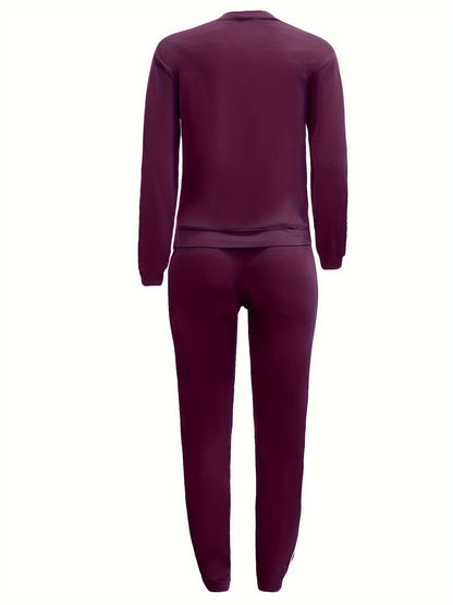 Women's Sports Two-piece Set, Love Letter Print Long Sleeve Top & Pants For Fall & Winter, Women's Clothing