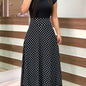 Floral Printed Crew Neck Pendulum Maxi Dress - Elegant Short Sleeve Slim Waist Pleated Design, Micro Elastic Polyester Knit Fabric, Random Printing for Womens All-Season Elegant Dressing
