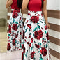 Floral Printed Crew Neck Pendulum Maxi Dress - Elegant Short Sleeve Slim Waist Pleated Design, Micro Elastic Polyester Knit Fabric, Random Printing for Womens All-Season Elegant Dressing