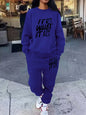 Plus Size Casual Sports Hoodie Two-Piece Set Loose Long Sleeve T Shirt Letter Pants for Women