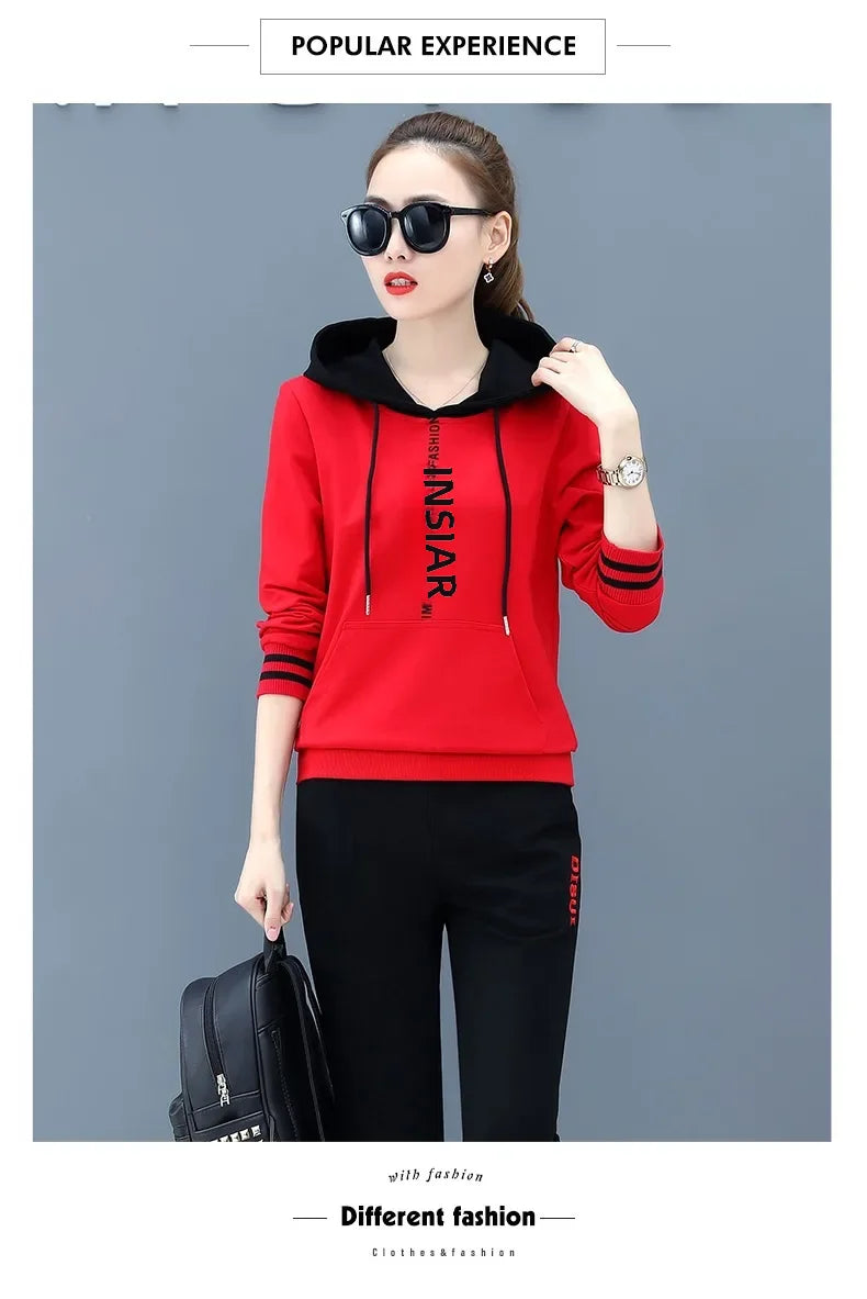 Plus Size Fashionable Women's Spring Autumn 2024 New Loose-fit Slimming Casual Sweatshirt Sport Suit 2-piece Set Korean Style