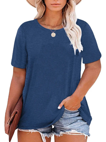Plus Size Summer T Shirts Women Tops Short Sleeve Round Neck Casual Loose Fit Tee Tshirts Tunic
