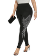 Plus Size Women's Leggings Sparkling Rhinestone Angel Wings Pattern Skinny Trousers Fashion Casual High Stretch Knit Bottoms