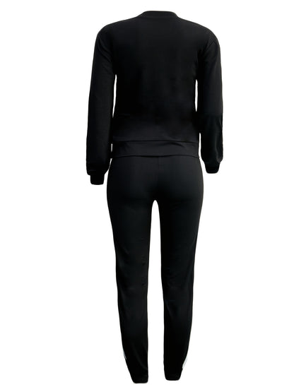 Women's Sports Two-piece Set, Love Letter Print Long Sleeve Top & Pants For Fall & Winter, Women's Clothing